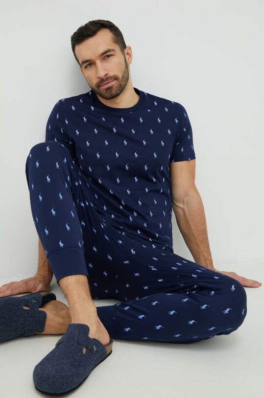 Βαμβακερή πιτζάμα μπλουζάκι Polo Ralph Lauren βαμβάκι σκούρο μπλε 714899612