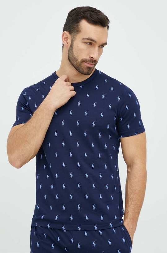 Bavlněné pyžamové tričko Polo Ralph Lauren 714899612 námořnická modř AW23