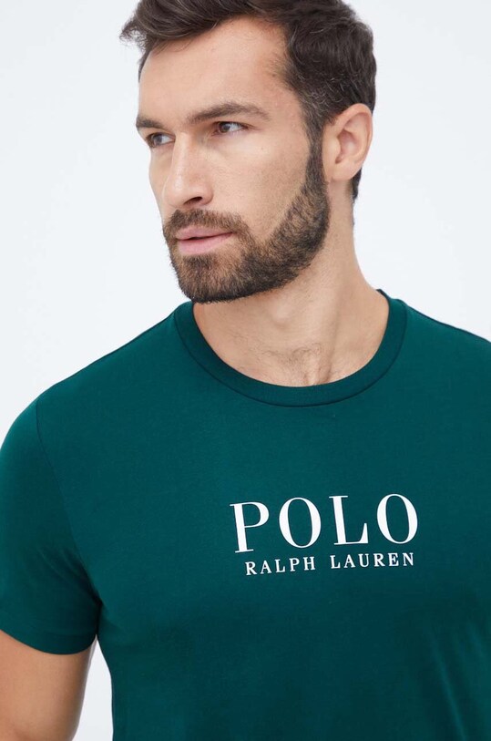 Хлопковая пижамная футболка Polo Ralph Lauren 714899613 зелёный AW23