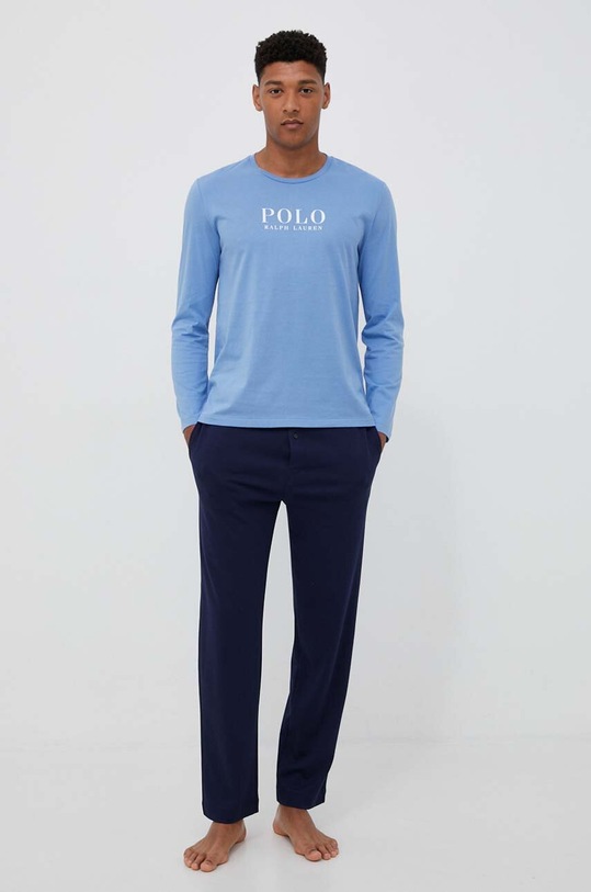 Polo Ralph Lauren longsleeve piżamowy bawełniany 714899614 niebieski AW23