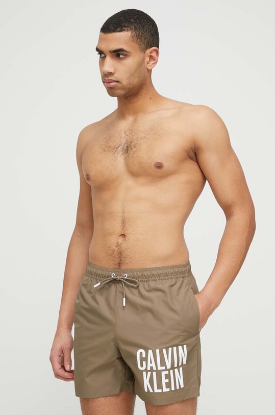 Calvin Klein szorty kąpielowe wzorzyste brązowy KM0KM00794.PPYX