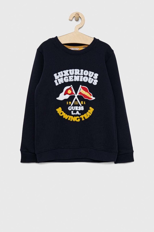 Dětská bavlněná mikina Guess bez kapuce námořnická modř L3RQ01.KBLB0.PPYX