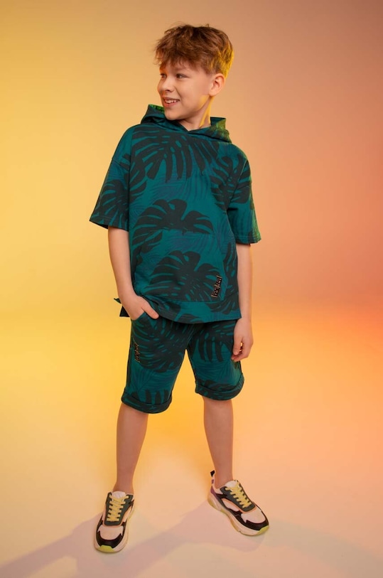 Dětská bavlněná mikina Coccodrillo s kapucí tyrkysová WC3132301JBJ