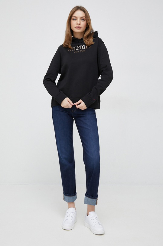 bombažen pulover Tommy Hilfiger WW0WW37181.PPYX črna SS23