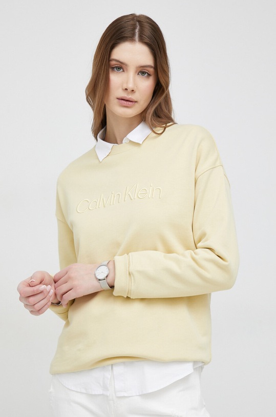 Βαμβακερή μπλούζα Calvin Klein χωρίς κουκούλα μπεζ K20K205328.PPYX