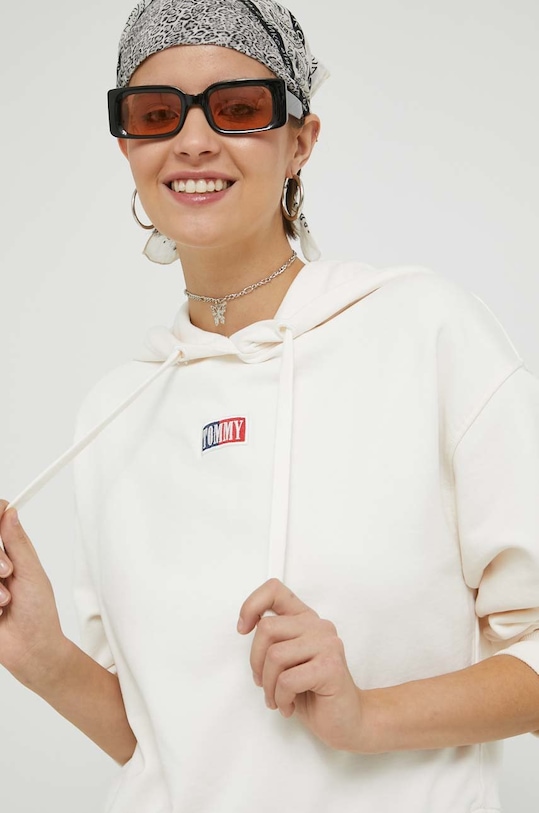 Bavlněná mikina Tommy Jeans s kapucí béžová DW0DW14867.PPYX