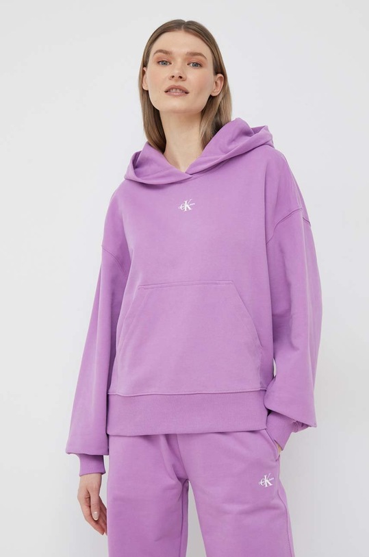 Bavlněná mikina Calvin Klein Jeans s kapucí fialová J20J220434.PPYX