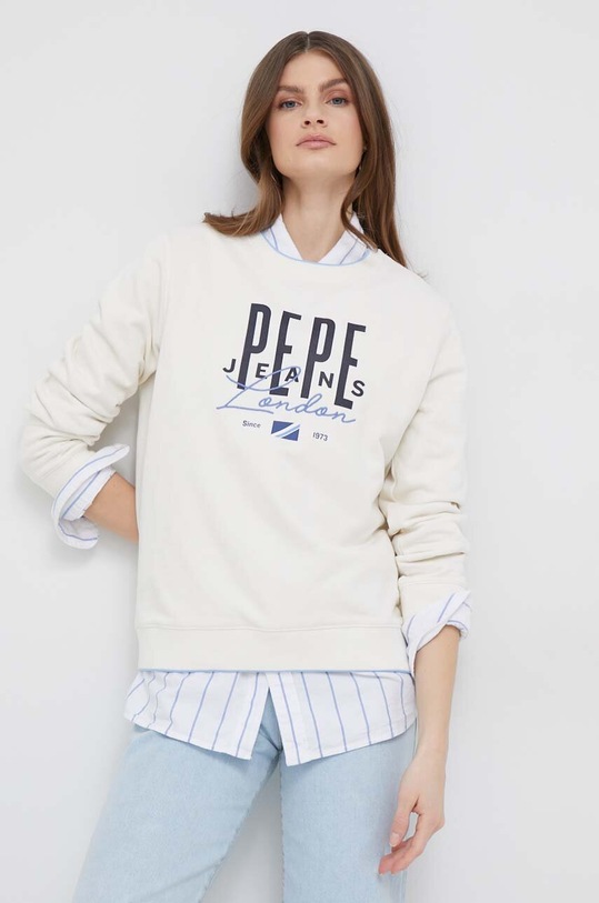 Bavlněná mikina Pepe Jeans Mia Crew béžová PL581292.808