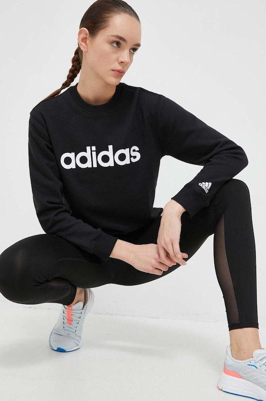 Bavlněná mikina adidas bez kapuce černá IC6878