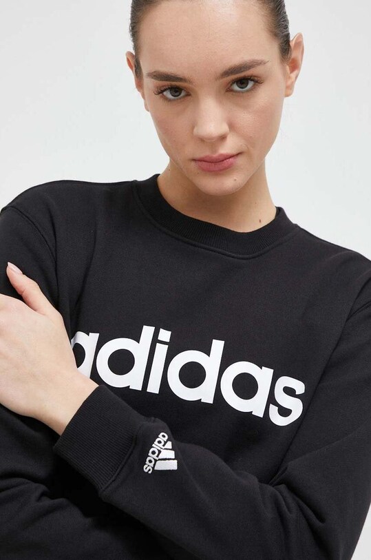 Памучен суичър adidas черен IC6878