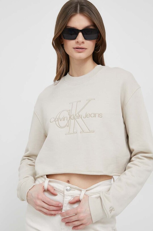 Calvin Klein Jeans hanorac de bumbac imprimeu bej J20J220696.PPYX