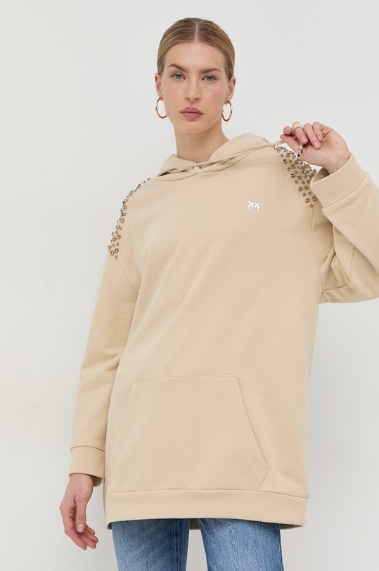 Pamučna dukserica Pinko natpis bež 100375.A0L7