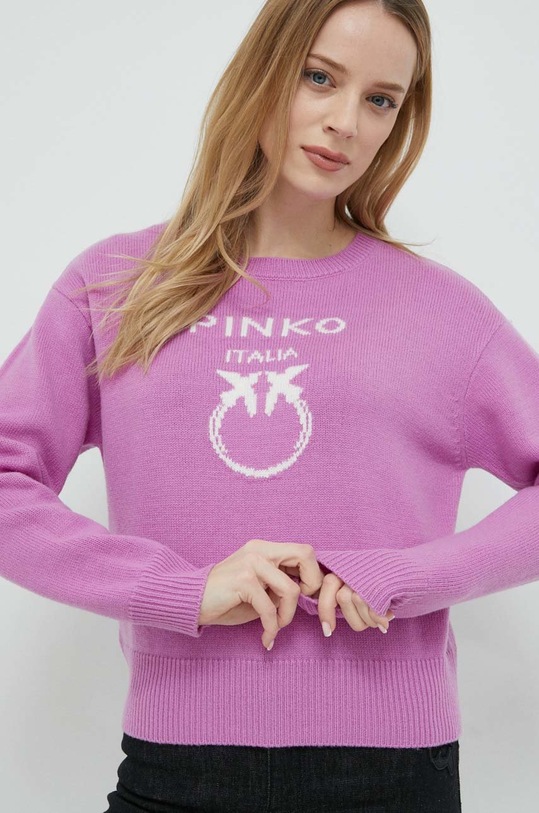 Pinko sweter wełniany okrągły fioletowy 100414.Y7Z4