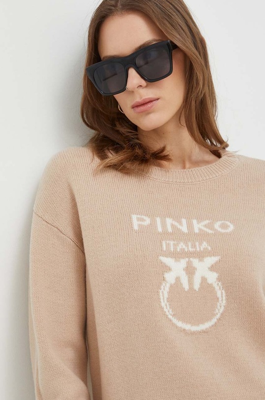 Pinko sweter wełniany okrągły beżowy 100414.Y7Z4