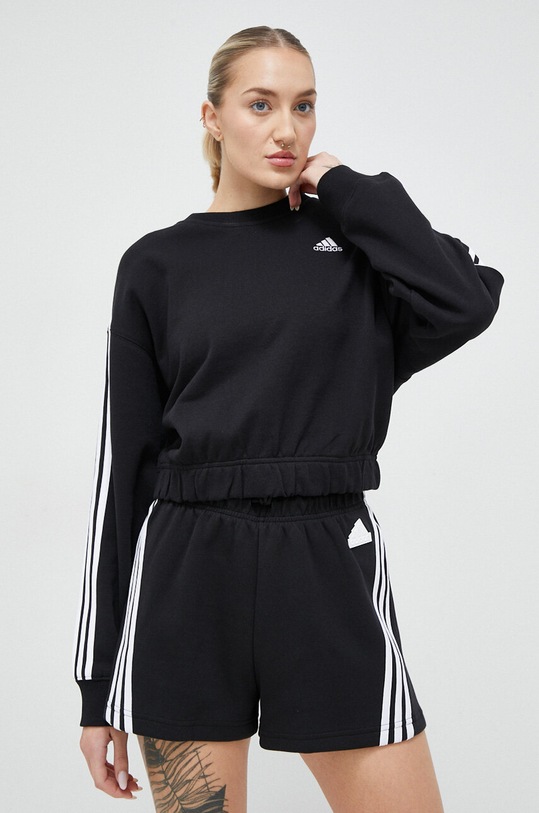 Bavlněná mikina adidas bez kapuce černá HR4926