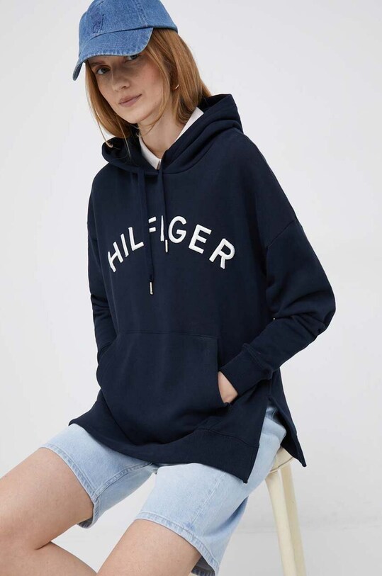 Βαμβακερή μπλούζα Tommy Hilfiger με κουκούλα σκούρο μπλε WW0WW37797.PPYX