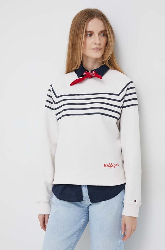 Βαμβακερή μπλούζα Tommy Hilfiger βαμβάκι μπεζ WW0WW37801.PPYX