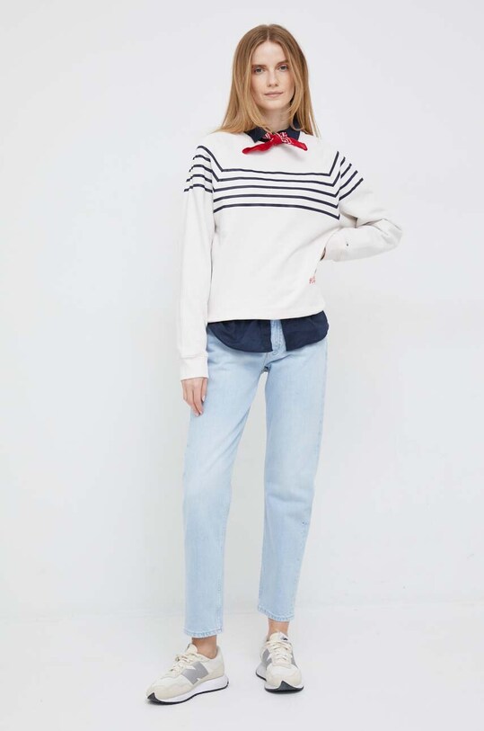 Βαμβακερή μπλούζα Tommy Hilfiger WW0WW37801.PPYX μπεζ SS23