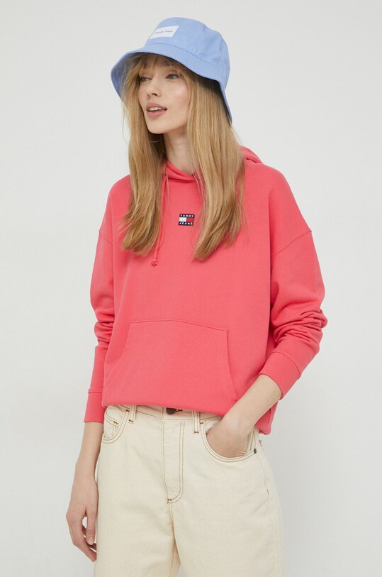 Pamučna dukserica Tommy Jeans pamuk roza DW0DW15411.PPYX