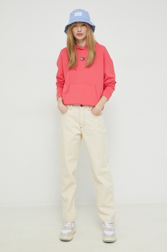 Pamučna dukserica Tommy Jeans DW0DW15411.PPYX roza SS23