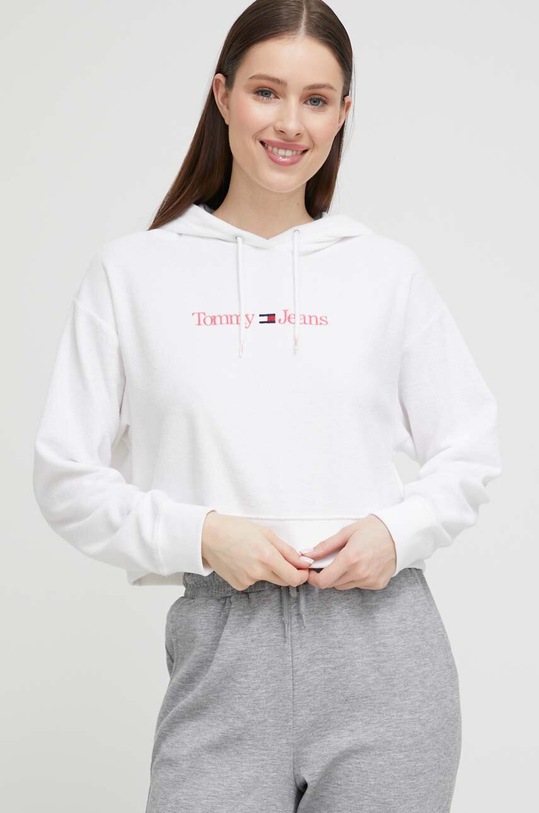 Mikina Tommy Jeans s kapucí bílá UW0UW04345.PPYX