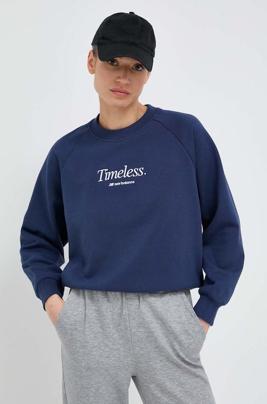 Памучен суичър New Balance памук тъмносин WT31557NNY