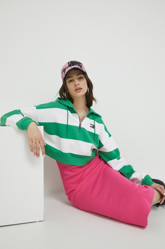 Tommy Jeans hanorac de bumbac cu modele verde DW0DW16290.PPYX