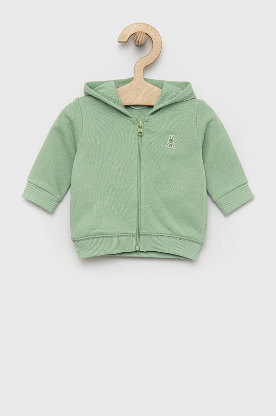 Pamučna dukserica za bebe United Colors of Benetton bez uzorka zelena 3J70MM270.W.SEASONAL