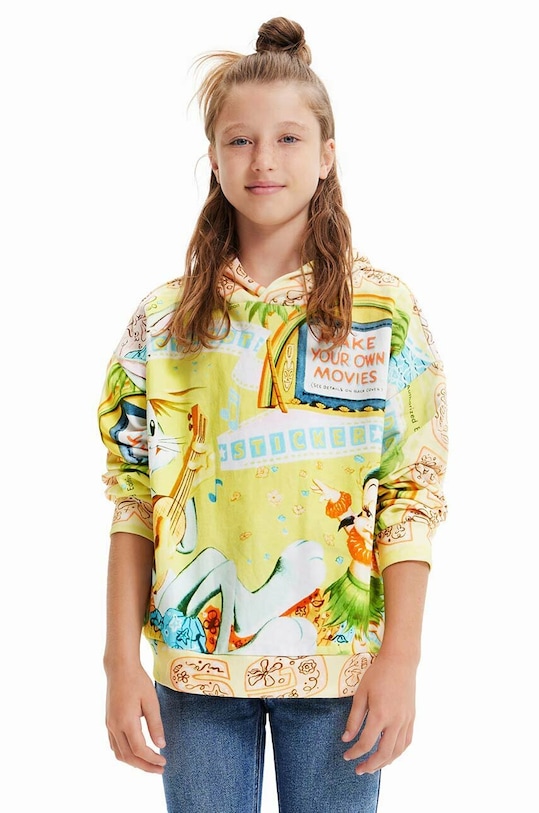 Dětská bavlněná mikina Desigual Bugs Bunny s kapucí žlutá 23SGSK05