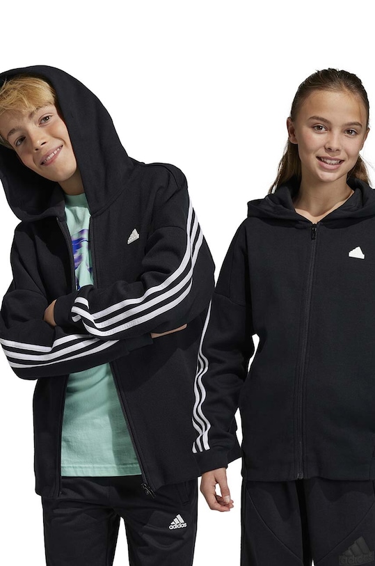 Detská mikina adidas U FI 3S FZ s kapucňou čierna HR6317
