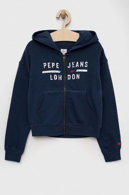 Дитяча бавовняна кофта Pepe Jeans з капюшоном темно-синій PG581271