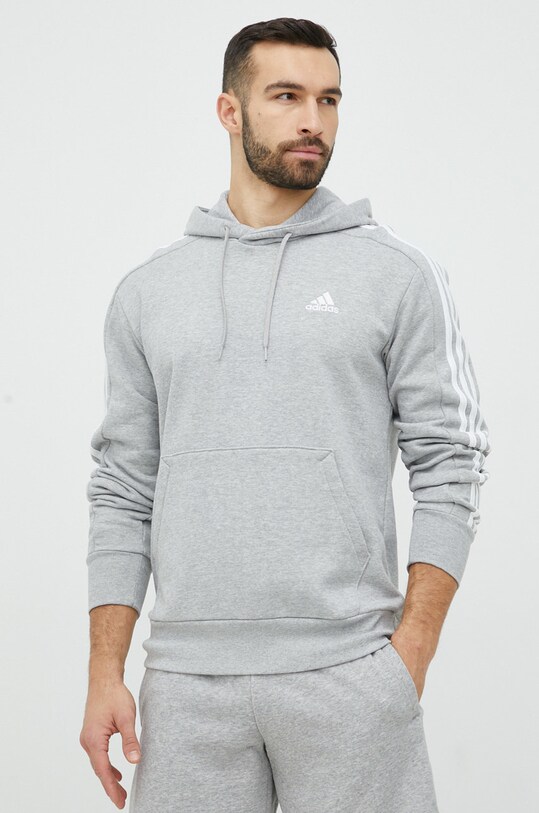adidas bluza bawełniana z kapturem szary IC0437