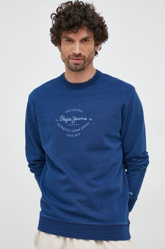 Bavlněná mikina Pepe Jeans Aston bez kapuce námořnická modř PM582372.561