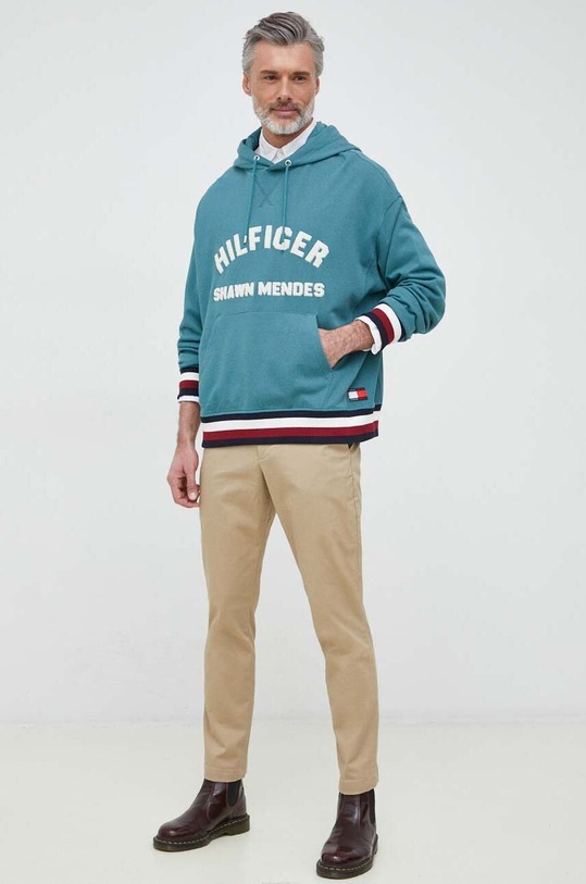 Mikina Tommy Hilfiger x Shawn Mendes nášivka tyrkysová MW0MW31185.PPYX