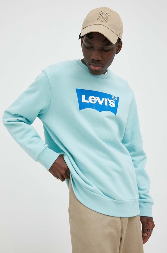Bavlněná mikina Levi's bez kapuce tyrkysová 38423.0028