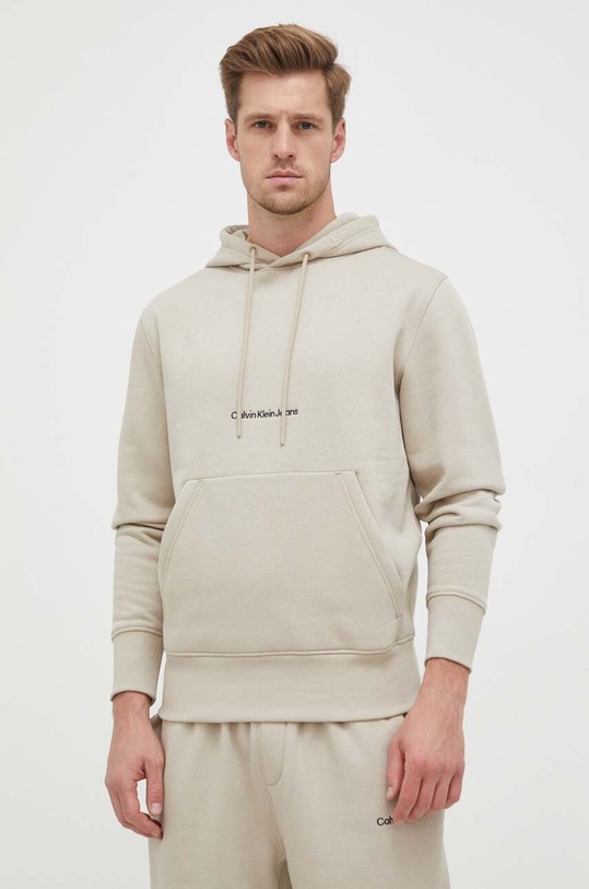 Μπλούζα Calvin Klein Jeans με κουκούλα μπεζ J30J322894.PPYX