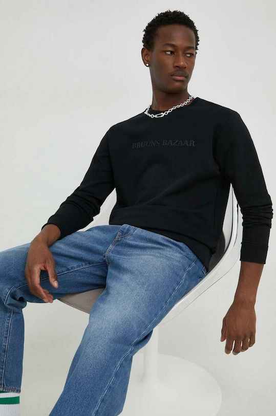 Bavlnená mikina Bruuns Bazaar Birk Crew bavlna čierna BBM1279