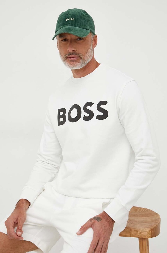 BOSS Orange bluza bawełniana nadruk beżowy 50487133