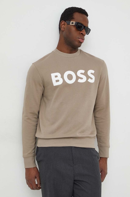 BOSS bluza bawełniana BOSS ORANGE nadruk brązowy 50487133