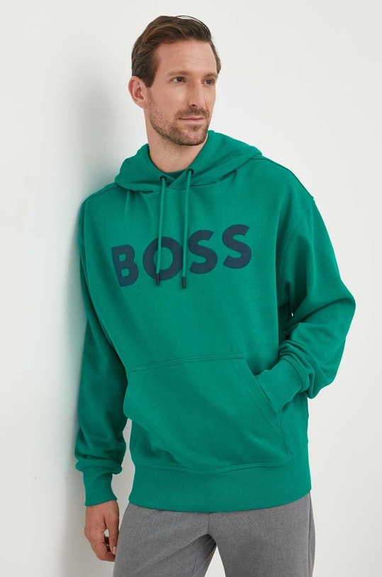 BOSS bluza bawełniana BOSS ORANGE zielony 50487134