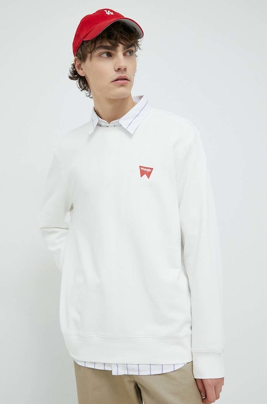 Βαμβακερή μπλούζα Wrangler χωρίς κουκούλα λευκό W661HAW02