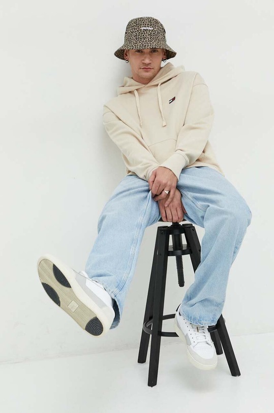 Bavlněná mikina Tommy Jeans s kapucí béžová DM0DM16369.PPYX