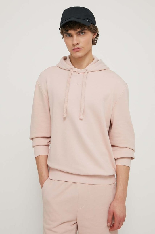 Bavlněná mikina HUGO s kapucí růžová 50486478