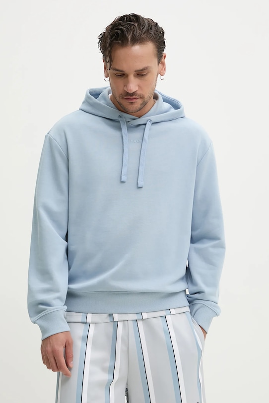 Бавовняна кофта HUGO з капюшоном блакитний 50486478