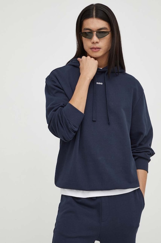 Хлопковая кофта HUGO с капюшоном тёмно-синий 50486478