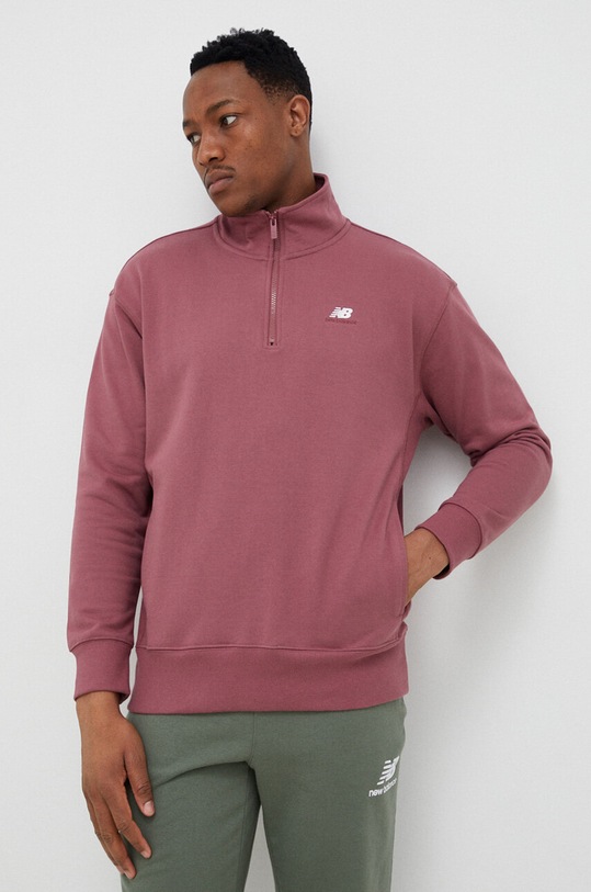 Bavlněná mikina New Balance bez kapuce růžová MT31501WAD