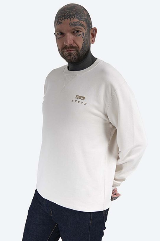 Edwin felpa in cotone Base Crew sovrastampa bianco I025854.WHW67