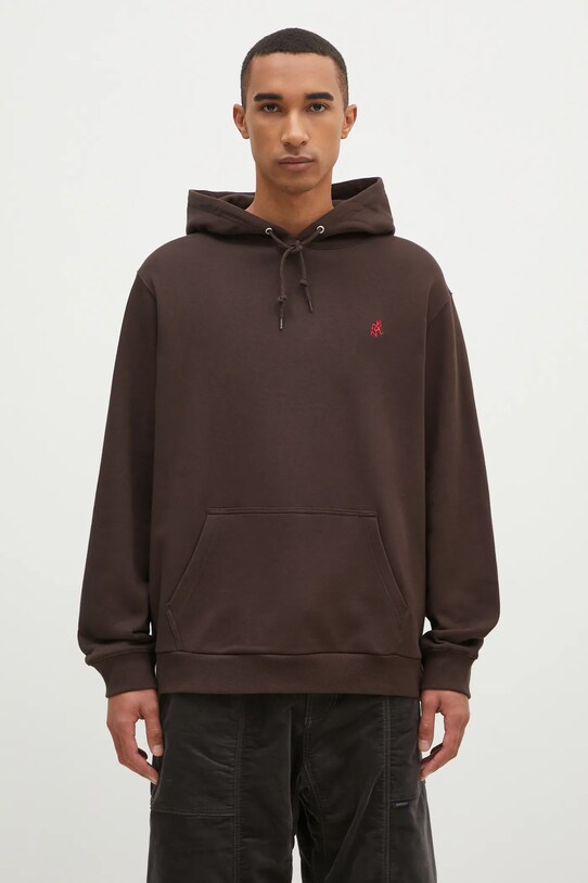Bavlněná mikina Gramicci One Point Hooded Sweatshirt s kapucí hnědá G303.FT