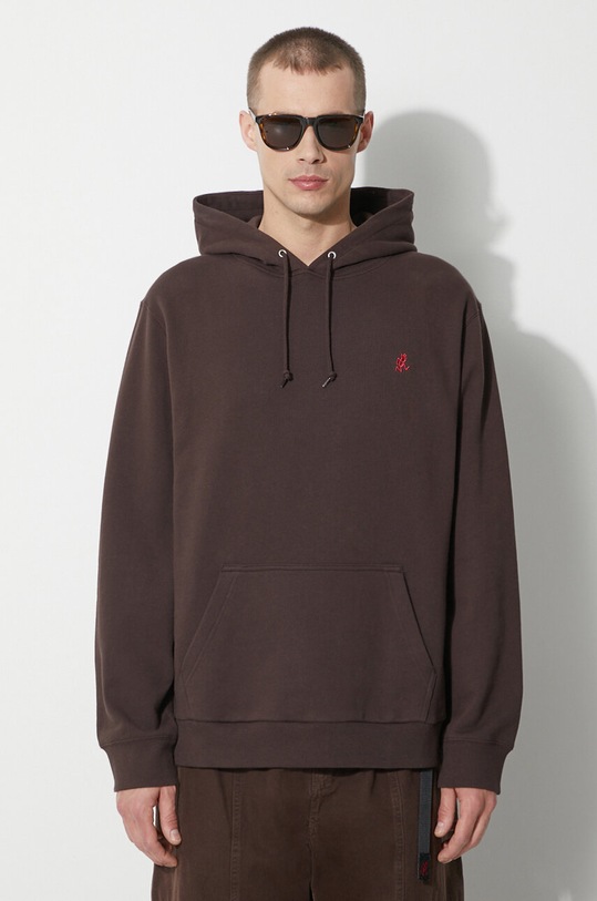 Βαμβακερή μπλούζα Gramicci One Point Hooded Sweatshirt καφέ G303.FT