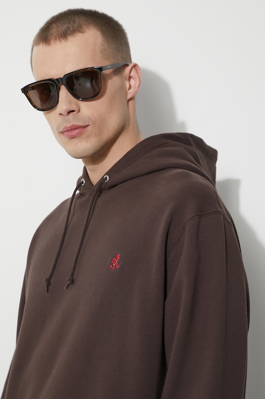 Βαμβακερή μπλούζα Gramicci One Point Hooded Sweatshirt καφέ G303.FT